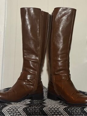 AEROSOLES Chestnut Brown Knee-High Leather Boots